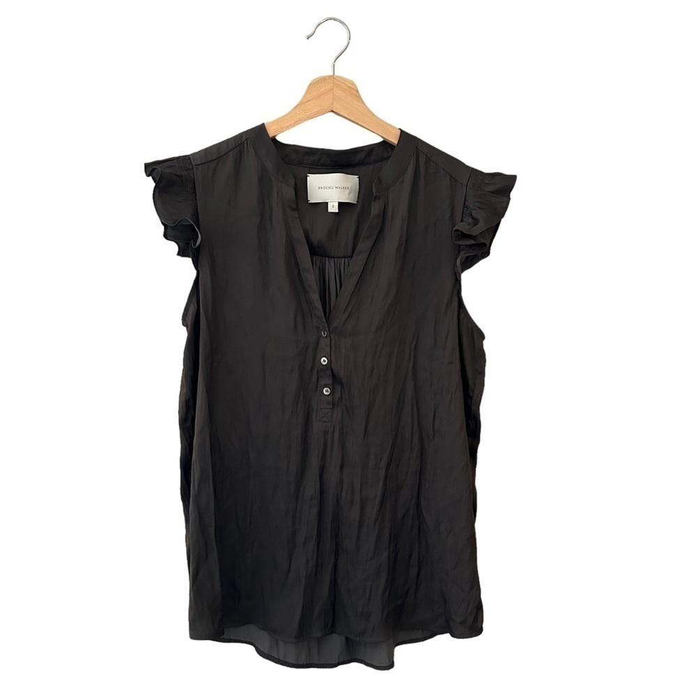 Brochu Walker Flutter Sleeve V Neck Top Gray Size Small
